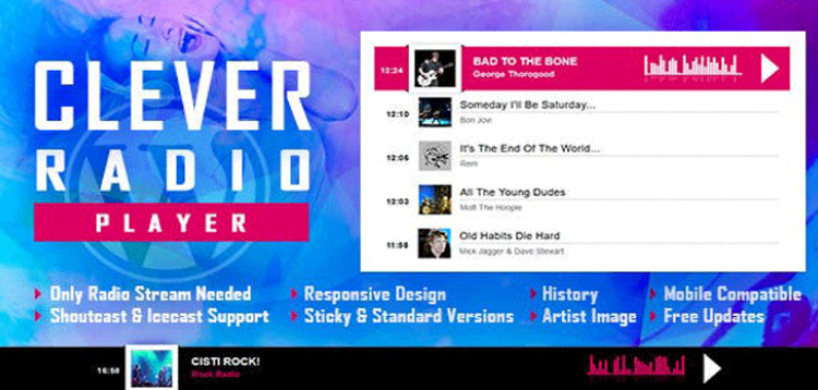 CLEVER - HTML Radio Player With History - Shoutcast and Icecast - WordPress Plugin  1.6.2