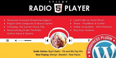 Sticky Full Width Radio Player WordPress Plugin 3.2