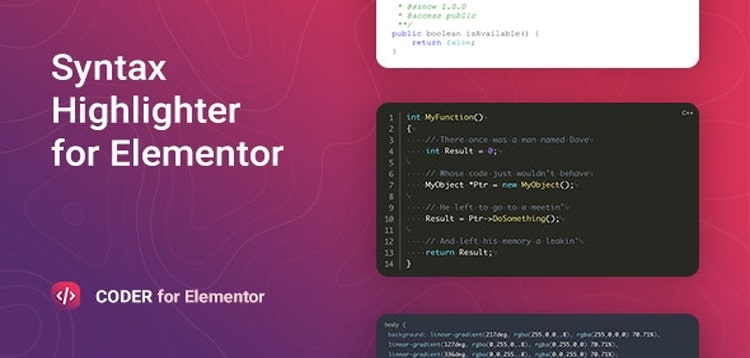 Coder – Syntax Highlighter for Elementor  1.0.9