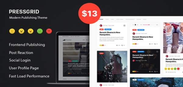 PressGrid - Frontend Publish Reaction & Multimedia Theme 1.1